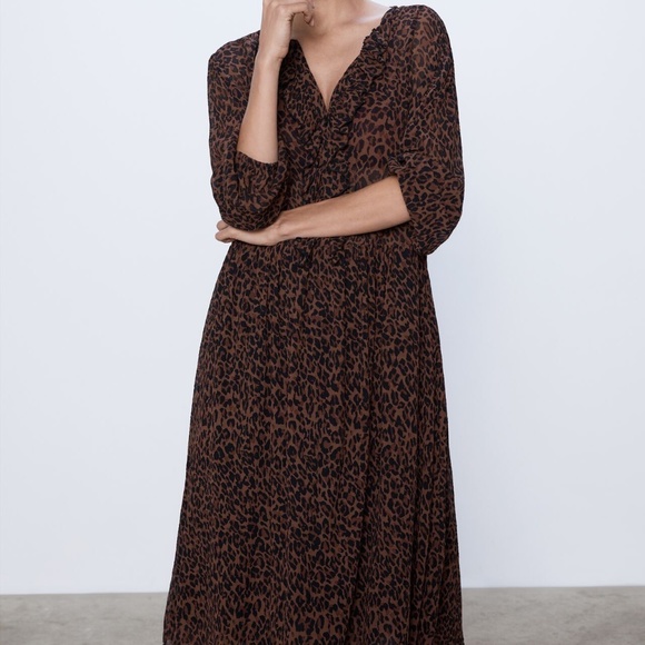 NWT Zara Ruffled Animal Print Dress - Picture 7 of 11
